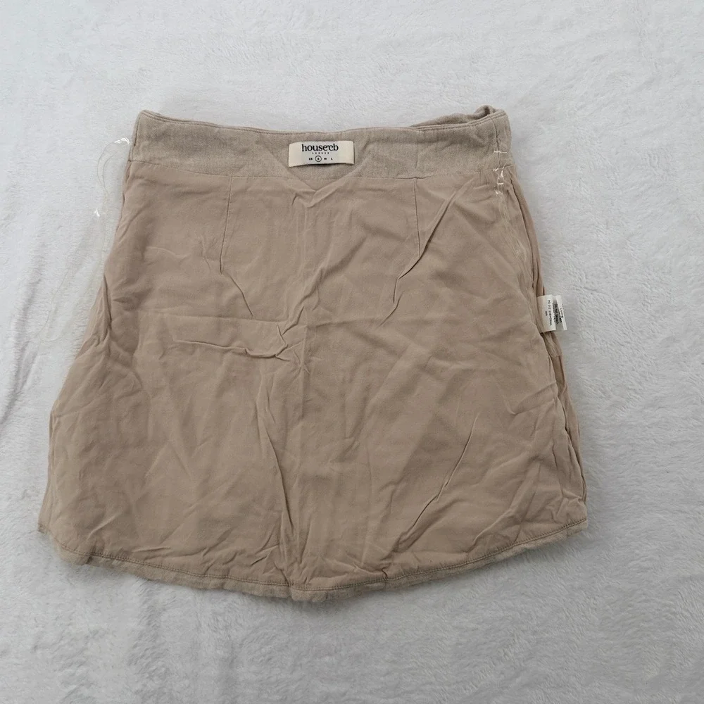 House CB Tayo Mini Skirt Women Small Beige Excellent Linen Ruched Button Front